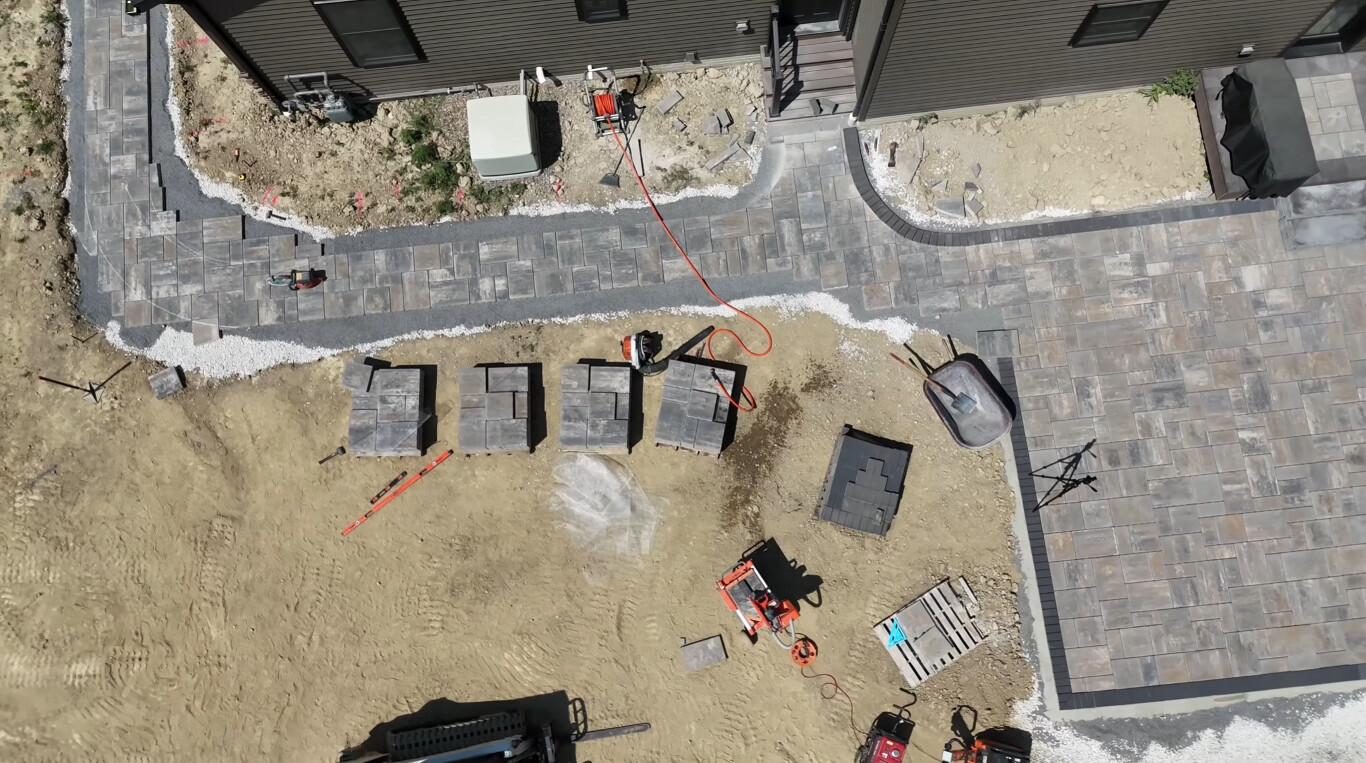Commercial concrete paver installation aerial view in Jackson, MS